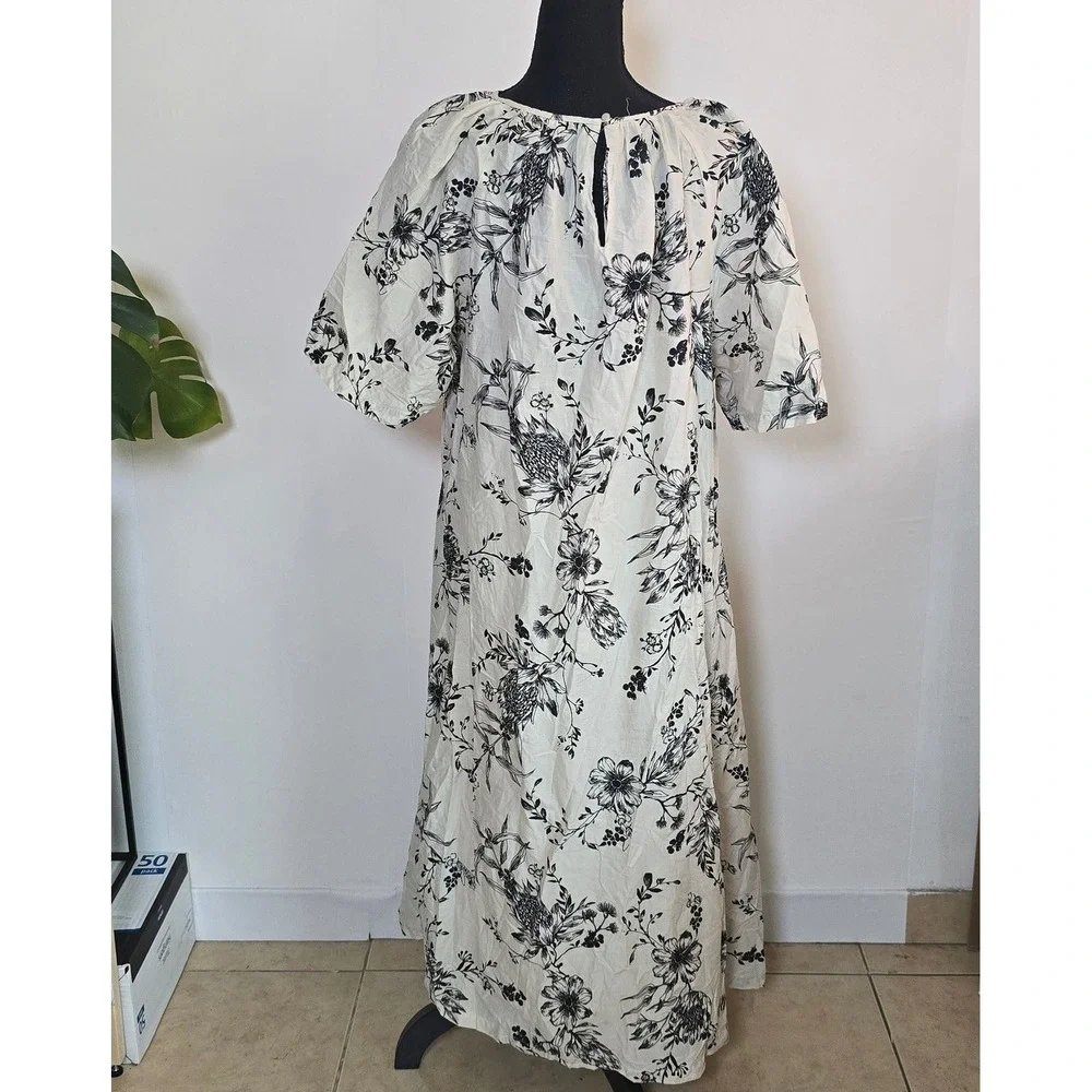 Anko Floral Cotton Midi Dress Size 18 Black White resortwear vacation lagenlook